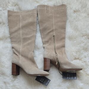Vince Camuto Beige Suede Heeled Boots Wide Calf